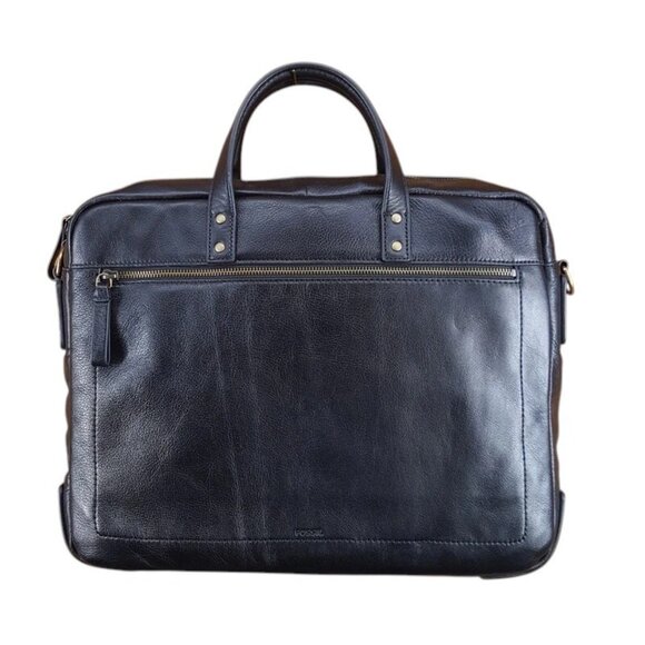 Fossil Men's Haskell Black Leather Briefcase 16.5" X 4" X 12.5" - Picture 6 of 6